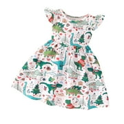 Christmas Dresses for Girls Short Sleeve Kids Pumpkin Dinosaur Print Casual Cute Princess Dress 18-24 Months